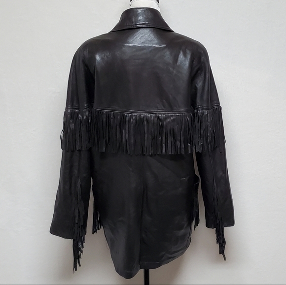 Marvin Richards Vintage Black Butter Soft Leather Fringe Side-Zip Moto Jacket - Picture 11 of 16